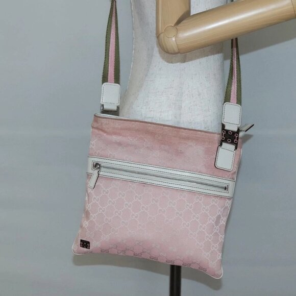 GUCCI GG Canvas Sherry Line Tote Bag Pink Silver 145809 Auth 141943 - Picture 3 of 16